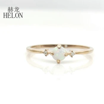 HELON Sterling Silver 925, Kulatý kabošon 4mm Syntetickým Opálem A Zirkony Zásnubní Snubní Prsten Ženy Módní Jemné Šperky