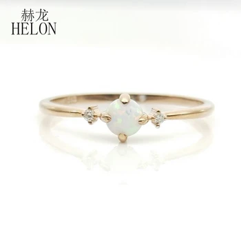 HELON Sterling Silver 925, Kulatý kabošon 4mm Syntetickým Opálem A Zirkony Zásnubní Snubní Prsten Ženy Módní Jemné Šperky