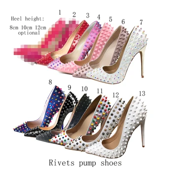 12 cm lodičky růžové dámské boty nýty žena strany boty nevěsta, dámy strana boty vysoké podpatky plus velikosti 8cm 10cm MD019 ROVICIYA