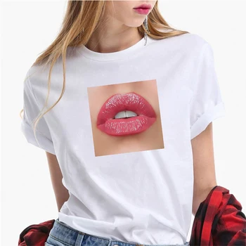 Dlrn Sexy Ovoce Lip Tisk Kiwi Lip Grafické Trička Pro Ženy Letní Krátký Rukáv Ležérní Volné Ženy T-košile Plus Velikosti Ženy Tops