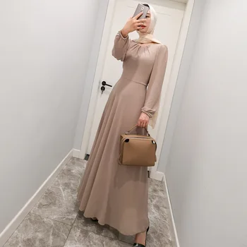 Muslimské Šifon Maxi Šaty 2020 Pevné Skromný Hidžáb šaty Večerní Party Mubarak Nosí Marocké arabštině Turecko Islámské Oblečení