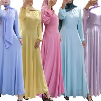 Muslimské Šifon Maxi Šaty 2020 Pevné Skromný Hidžáb šaty Večerní Party Mubarak Nosí Marocké arabštině Turecko Islámské Oblečení