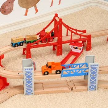 Dřevěné Koleje Železniční Hračky Sada Dřevěné dvoupodlažní Most Dřevěné Doplňky Nadjezd Model Kid Hračky pro Děti Dárky
