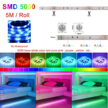 Bluetooth Music Sync Led Strip DC 12V RGB SMD 5050 Led Světla 5M 7,5 M 10 M 15 M Flexibilní Pásky Barva S Bluetooth Control+Plug