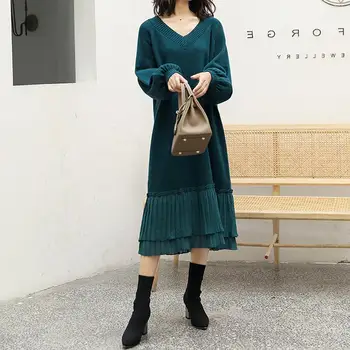 Na podzim a v zimě roku 2019 nové smluvní MAO s dlouhým rukávem v-neck loose dlouhé temperament kultivovat morálka šaty