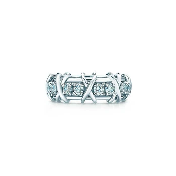 Západní Styl Originální S925 Mincovní Stříbro Prsten Šestnáct Kamenný Kruh Žen Logo Romance Šperky