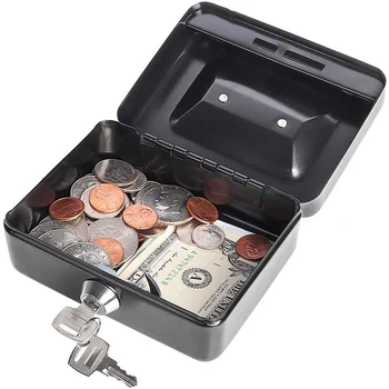 Malá pokladna s aretací Kovové Peníze Box Přenosné Domácí Bezpečné zajištění Úložný Box s držadlem