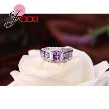 Horké Nové Svatební Šperky Elegantní Princezna Řezané Růžové CZ Crystal 925 Sterling Silver Svatební Zásnubní Prsteny Pro Ženy