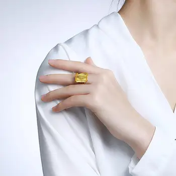 Luxusní Zlaté Prsteny Pro Ženy 18k Barva Citrín Prsten Drahokamů Real 925 Sterling Silver, Obdélník Nedefinované Stříbro 925 Šperky Hot