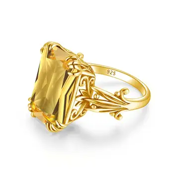 Luxusní Zlaté Prsteny Pro Ženy 18k Barva Citrín Prsten Drahokamů Real 925 Sterling Silver, Obdélník Nedefinované Stříbro 925 Šperky Hot