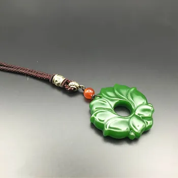 KYSZDL Přírodní Hetian kamene vytesaný lotus přívěsek dámy módní zelený kámen svetr řetěz přívěsek šperky dárky