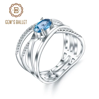 GEM JE BALET 925 Sterling Silver Criss-Cross Prst Prsten Pro Ženy 0.95 Ct Přírodní Londýn Blue Topaz měsíční Kámen Ring Jemné Šperky