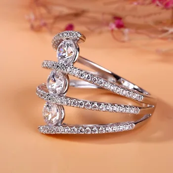 Stříbrné Prsteny pro Ženy Móda Svatební Zásnubní prsten pro Ženy Módní Bling Zirkon Kámen Šperky