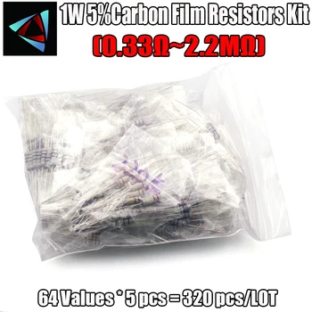 0.33 ohm-2,2 M 1W 5% 64valuesX5pcs=320pcs oxidu film rezistor,REZISTORY Nejrůznějších Kit, Metal Oxide Film Rezistory