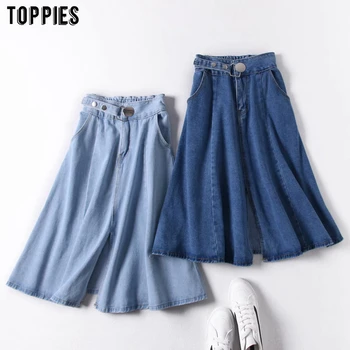 Toppies dámské džíny sukně vysoký pas-line džínové sukně, přední split vintage faldas streetwear