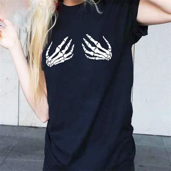 Letní nové módní dámské topy lebka skeleton ruce 3d pinting t tričko vtipné topy grafické tees harajuku t-shirt