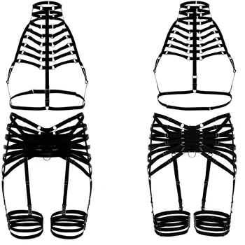 Černá Klec Top S Podvazky Tělo Kabelového Otroctví pásy Noha Postroj Goth Postroj spodní Prádlo, Ženy, Oblečení