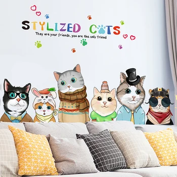 [shijuekongjian] Kreslené Kočky Zvířata Samolepky na Zeď DIY Vlk Lesy Zeď Obtisky pro dětský Pokoj Dětské Ložnice Školky Dekorace
