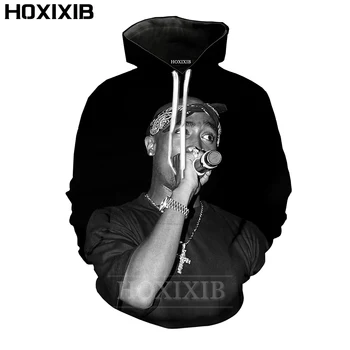HOXIXIB 2Pac Mikiny Podzim 3D Tisk Rapper Tupac Pulovr Hoody Muži Herec Dlouhý Rukáv Ženy Harajuku s Kapucí Holiday Streetwear