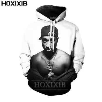 HOXIXIB 2Pac Mikiny Podzim 3D Tisk Rapper Tupac Pulovr Hoody Muži Herec Dlouhý Rukáv Ženy Harajuku s Kapucí Holiday Streetwear