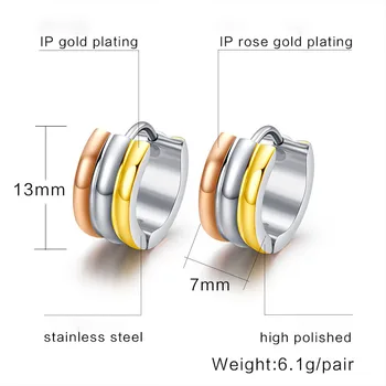 FXM příjezdu módní šperky dárek k narozeninám IP zlaté barvy velké 13mm velikost 3. kolo Jednoduchý titan ocel náušnice