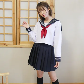 Cute Navy Námořník Jednotné Japonské Školy Dívka Uniformy Novinka Ženy Cosplay Kostým College Wind Student Oblečení S-2XL C50153AD