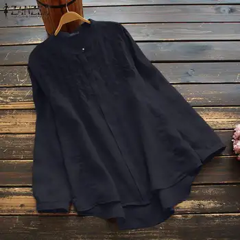 ZANZEA Jarní Vintage Shirt Ženy Výšivky Halenka Ležérní Elegantní Dlouhý Rukáv Tlačítka Blusas Plus Velikost Volné Pevné Pracovní Desky