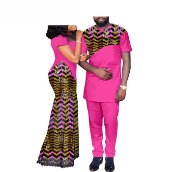 Rodina, milenci, Banket CostumeAfrican Pár Oblečení Dámské Dlouhé Maxi Šaty a Pánské Tepláky Dashiki Oblečení Trička a Kalhoty