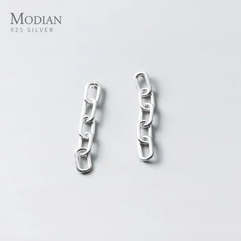 Modian Jednoduchý Design Blokování Řetězce Originální 925 Sterling Silver Geometrické Drop Klátit Náušnice pro Ženy Jemné Šperky 2020 Rok