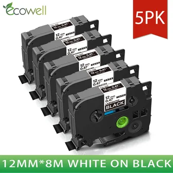 Ecowell 5ks 12mm Tze 335 Tze-335 Laminované tze pásky Kompatibilní pro Brother P-touch štítkovače Tze335 Bílé na Černém štítku, pásky