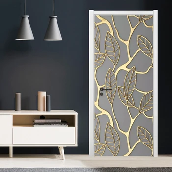 Foto Tapety 3D Stereo Zlaté Listí Dveře Nálepka Obývací Pokoj Ložnice Moderní Abstraktní Umění Home Dekor Kreativní DIY Obtisk Mural