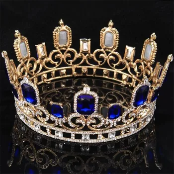 Vintage Barokní Modrý Krystal Velký Čelenky a Korunky svatební Svatební Vlasy Šperky Ornament Královna Král Svatební Šperky Příslušenství