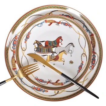 Luxusní Válečný Kůň Kostní Porcelán Sada Nádobí Královskou Hostinu Jingdezhen Porcelánu Západní Talíř, Jídlo, Domácí Dekorace Svatební Dárky