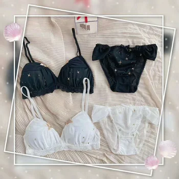 Černé Bílé Sexy Ženy Drát Zdarma Podprsenku a Kalhotky Set spodní Prádlo Krajka oblečení na Spaní Japonské Roztomilé Lolita Dívka Dospívající, Roztomilé spodní Prádlo Hot