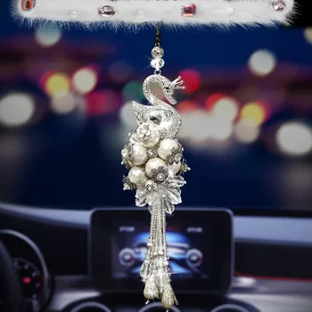 Drahokamu Swan Car Decor Přívěsek Ornament Křišťálové Zrcadlo Auto Visící Doplňky pro Dívky Ženy Roztomilý zpětné Zrcátko Ornament