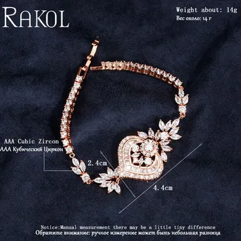 RAKOL Vintage Květinové Srdce Tvar Luxusní Náramky&Náramky AAA+ Zirkony Elegantní Dárek Šperky Pro Ženy