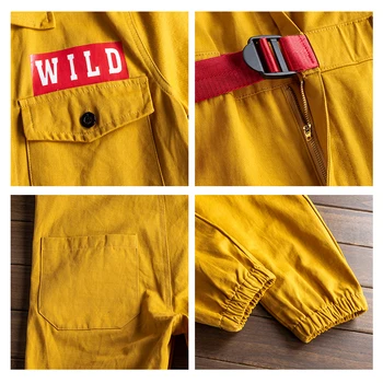 ZYYong Dopis vytisknout pánská krátký rukáv Kombinéza Multi Pocket Hip Hop pracovní oděv jogging kalhoty Pánské Žlutá Červená Volné Kombinézy