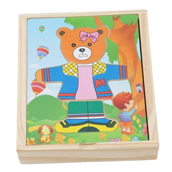 Kreslený 4KS Medvěd Šaty Měnící Puzzle, Dřevěné Hračky, Montessori Vzdělávací Změnit Oblečení, Hračky Pro Děti Dárek