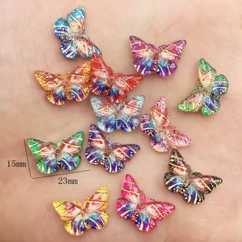 Nové Lesklé Pryskyřice Barevné Crystal Butterfly Flat Back Drahokamu Zápisníku DIY Svatební Nášivky 1 Otvor Ornament Tlačítka G30*4
