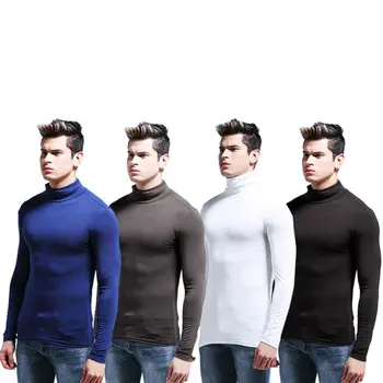 Muži Prodyšné Tenké Jednobarevné Slim Fit Stretch Měkké Rolák Dlouhý Rukáv Thermal T-Shirt