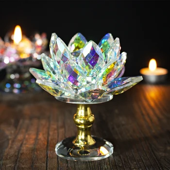 H&D Quartz Crystal Lotus Flower Řemesla Skleněné Těžítko Fengshui Ozdoby, Figurky Domácí Svatební Party Dekor Dárky Suvenýr