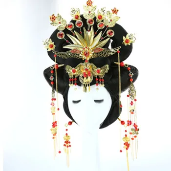 čína dynastie tang princezna přípravky na vlasy vintage tvarované vlasy královna cosplay krásná císařovna vlasy