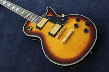 Nový standard Custom Elektrická Kytara,Sunburst tiger plamen música.zlatý hardware gitaar.skutečné fotografie