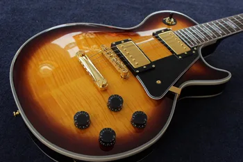 Nový standard Custom Elektrická Kytara,Sunburst tiger plamen música.zlatý hardware gitaar.skutečné fotografie