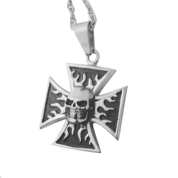 Pánské stříbrné černé Punk, Gothic, Kříž, Lebka přívěskem náhrdelník.z nerezové oceli módní personalizované náhrdelník šperky,velkoobchod
