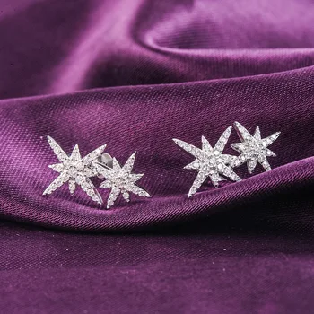 Malý Módní Zirkony Crystal Double Hvězdičkový Luxusní Vydláždit Cz Kámen Stud Náušnice Pro Ženy Módní Šperky 2019 E-H0347