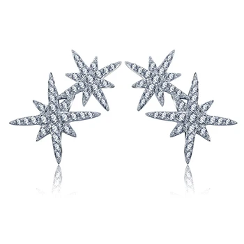 Malý Módní Zirkony Crystal Double Hvězdičkový Luxusní Vydláždit Cz Kámen Stud Náušnice Pro Ženy Módní Šperky 2019 E-H0347