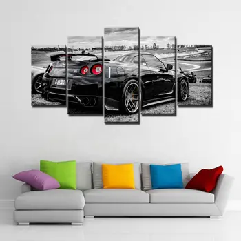 Modulární Umění Zdi Obrázky Canvas HD Vytištěný Plakát Modern Home Decor 5 Kusů Honosné Nissan Gtr Sportovní Auto Malování Rám PENGDA
