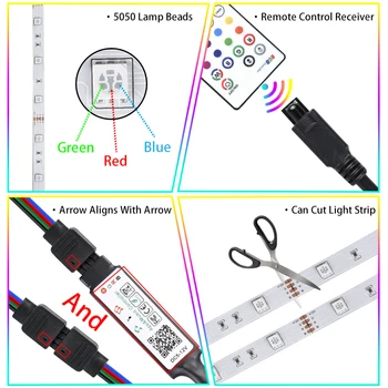 Bluetooth LED pásek SMD 5050 RGB LED pásek S Dálkovým ovládáním 12V 5M 10M RGB LED Strip Světlo Páska 15M 20M Neon Světlo Pro Místnosti