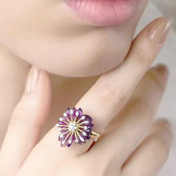 2020 Nejnovější Příjezdu Unikátní Kreativní Design, Fialová Barva Květina Tvar Prsteny Pro Ženy, Svatební Móda Strana Módní Šperky Dárky